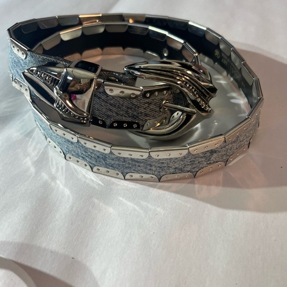 Denim silver western Boho artsy cowgirl cowboy light denim Y2K belt M/L - Picture 4 of 13